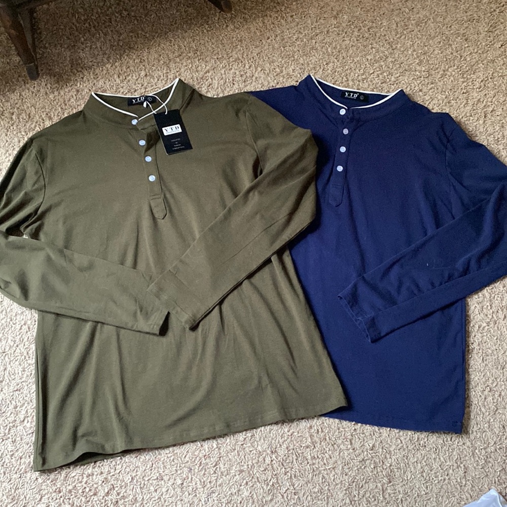 Mens lot of 2 pack  YTD long sleeve polo 1/4 button up   Size L